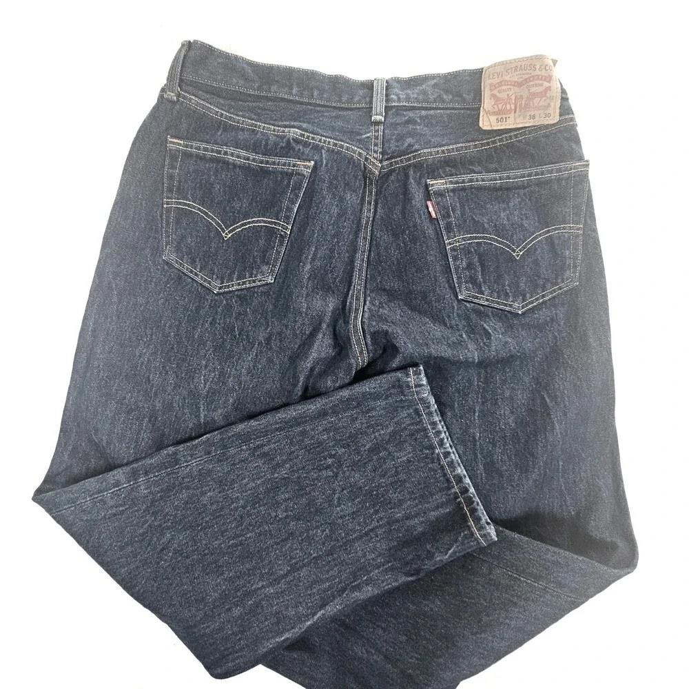 Levis 501 Original Fit Jeans Mens 38x30 Dk Wash Blue Denim Button Fly 005010000 - Picture 11 of 12